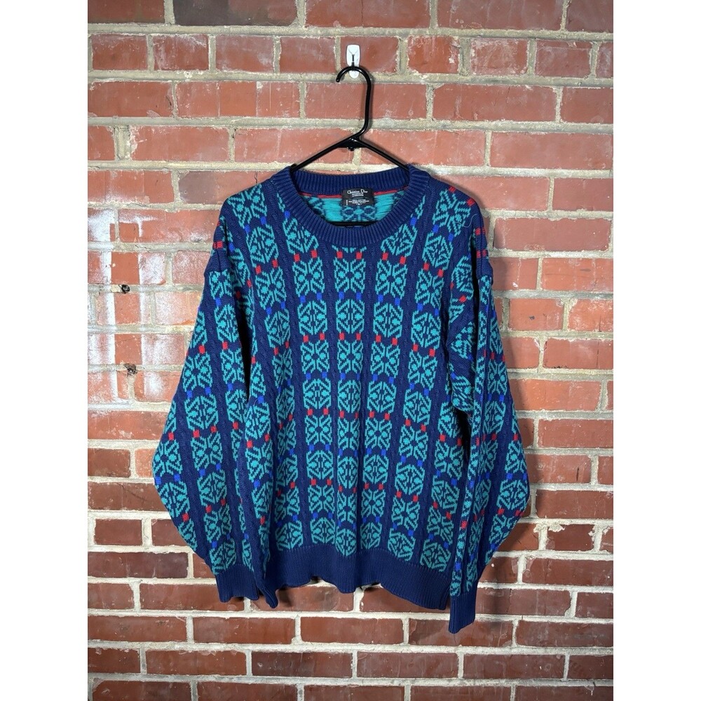 Vintage 90s Christian Dior Monsieur Geometric Sweater Fun Design Adult Size XL